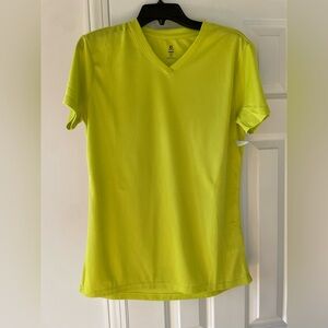 💕 NWOT Women High-Visibility Neon Micromesh Moisture Wicking V-neck T-shirt
